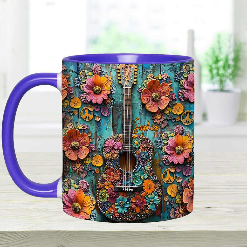 Vintage Hippie Guitar - Personalized Hippie Accent Mug