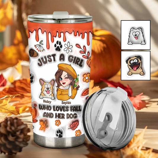 Just A Girl Who Loves Fall And Her Dog - Personalized Dog Tumbler
