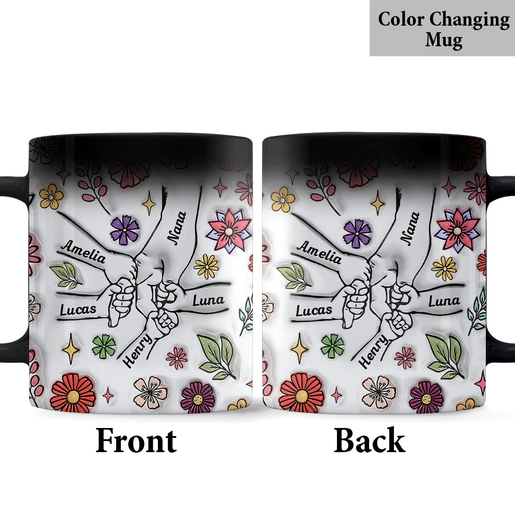 Spring Flower Holding Hands Nana Mom - Personalized Grandma Mug