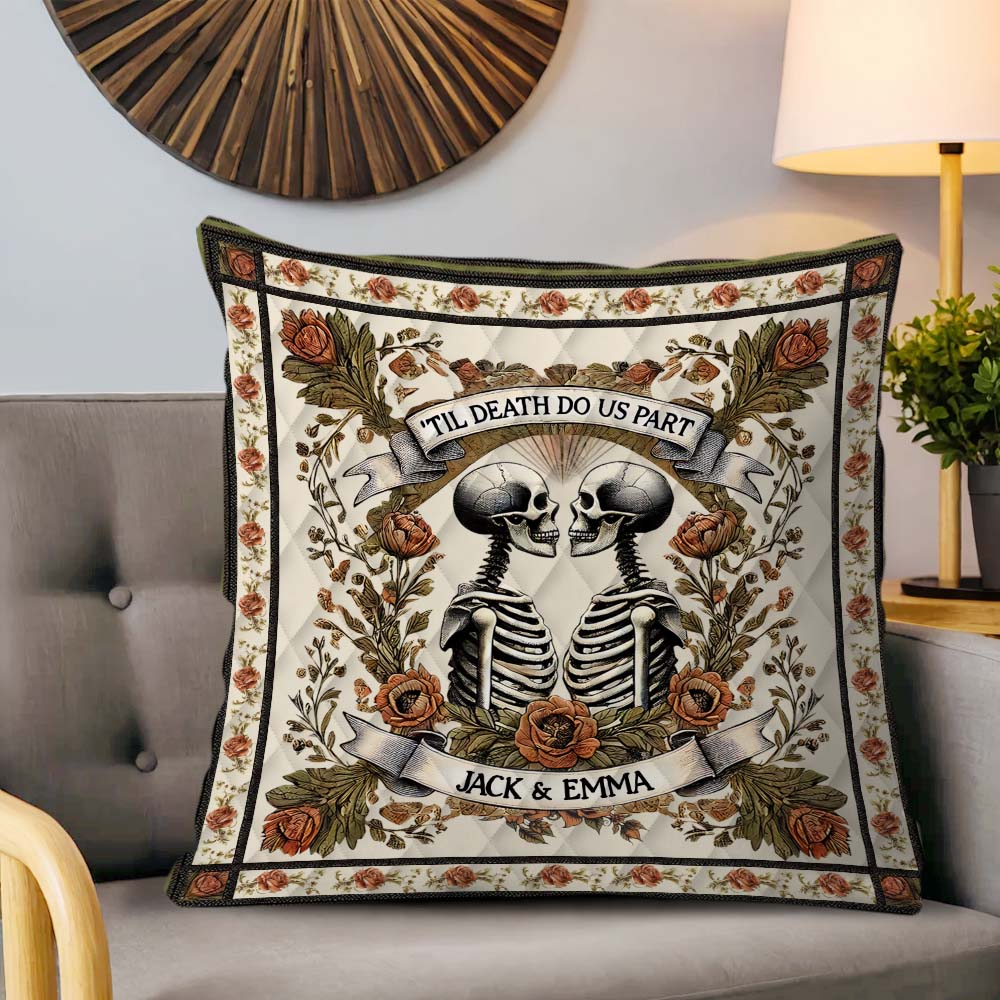 Till Death Do Us Part - Personalized Skull Throw Pillow