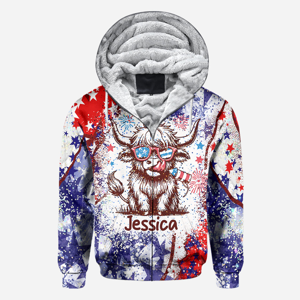 T-shirt personnalisé intégral « Vache des Highlands » pour le 4 juillet