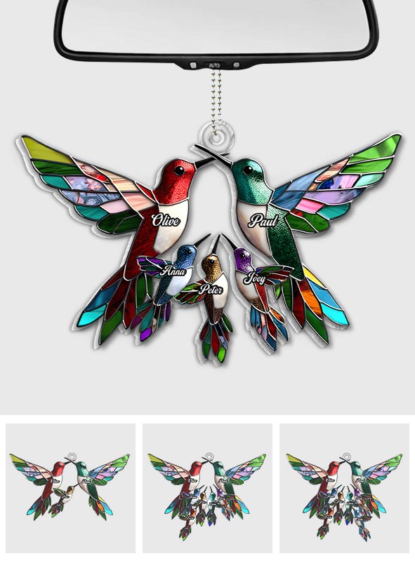 Family Members Hummingbirds Beautiful Birds - Personalized Family Custom Shaped Car Ornament