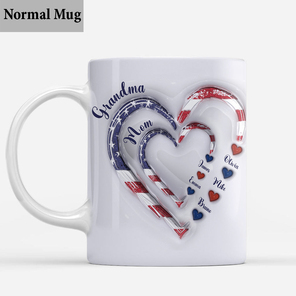 Mug personnalisé « Cœurs de grand-mère » pour le 4 juillet