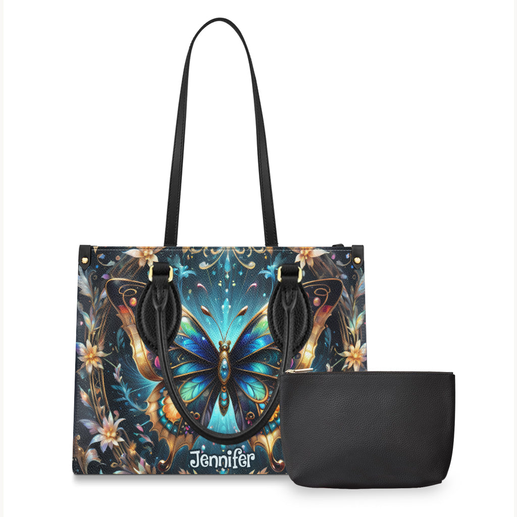Stunning Gold Metallic Butterfly - Personalized Butterfly Leather Handbag