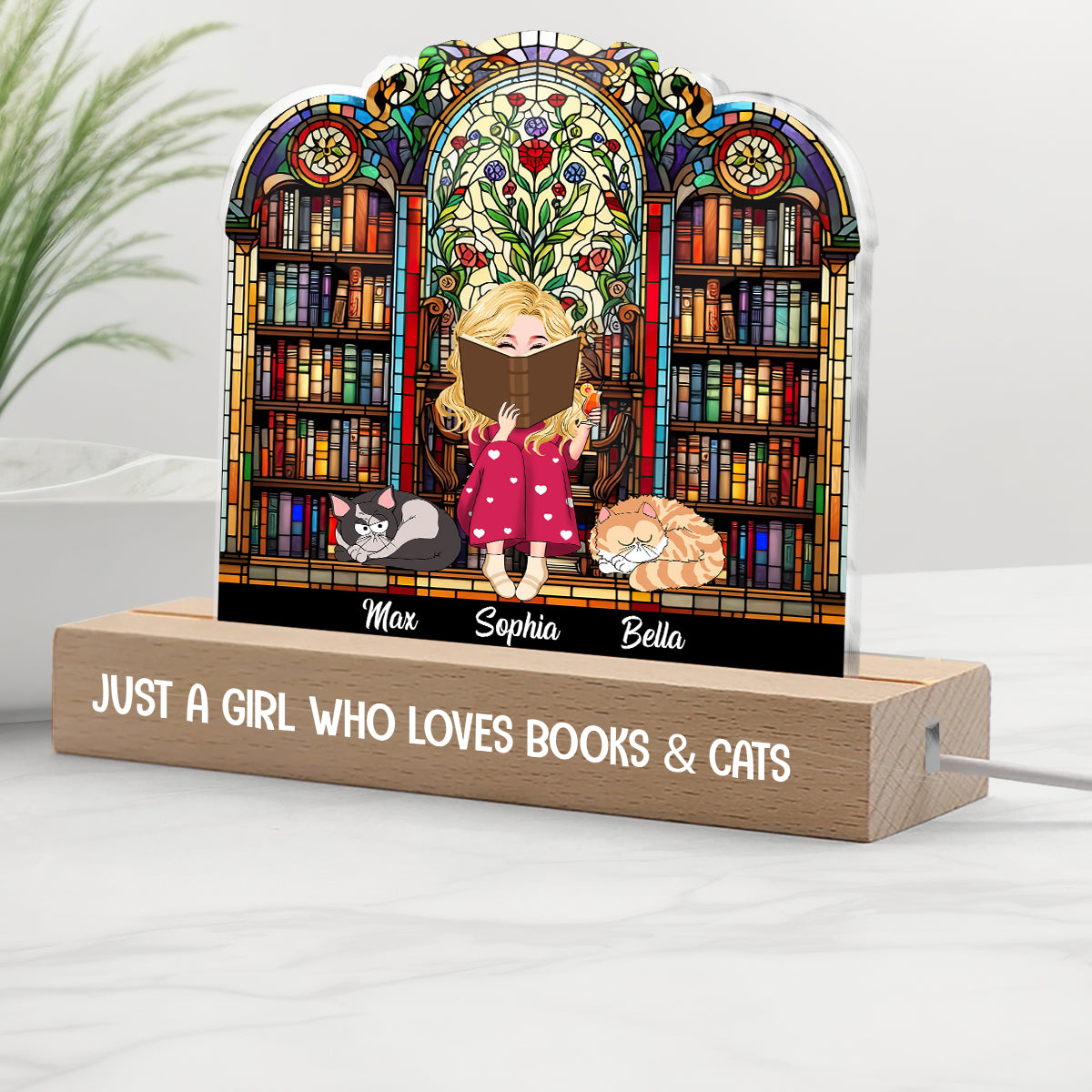 Just A Girl Who Loves Books & Pets - Personalized Book Shaped Led Night Light