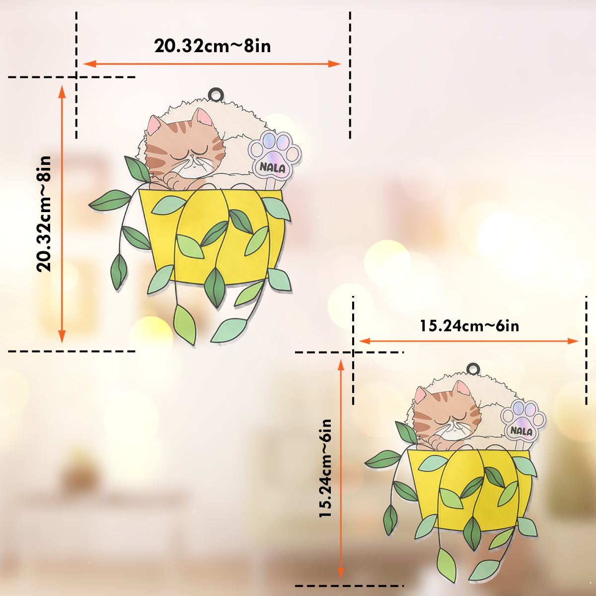 Chat détendu dans un pot de fleurs - Attrape-soleil personnalisé en forme de chat à suspendre à la fenêtre 