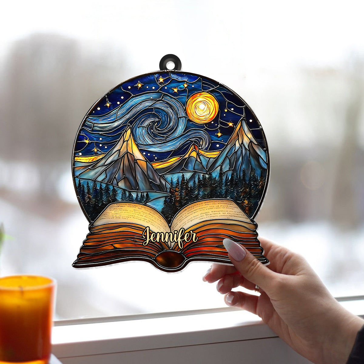 Night Court Reading - Personalized Book Window Hanging Suncatcher Ornament