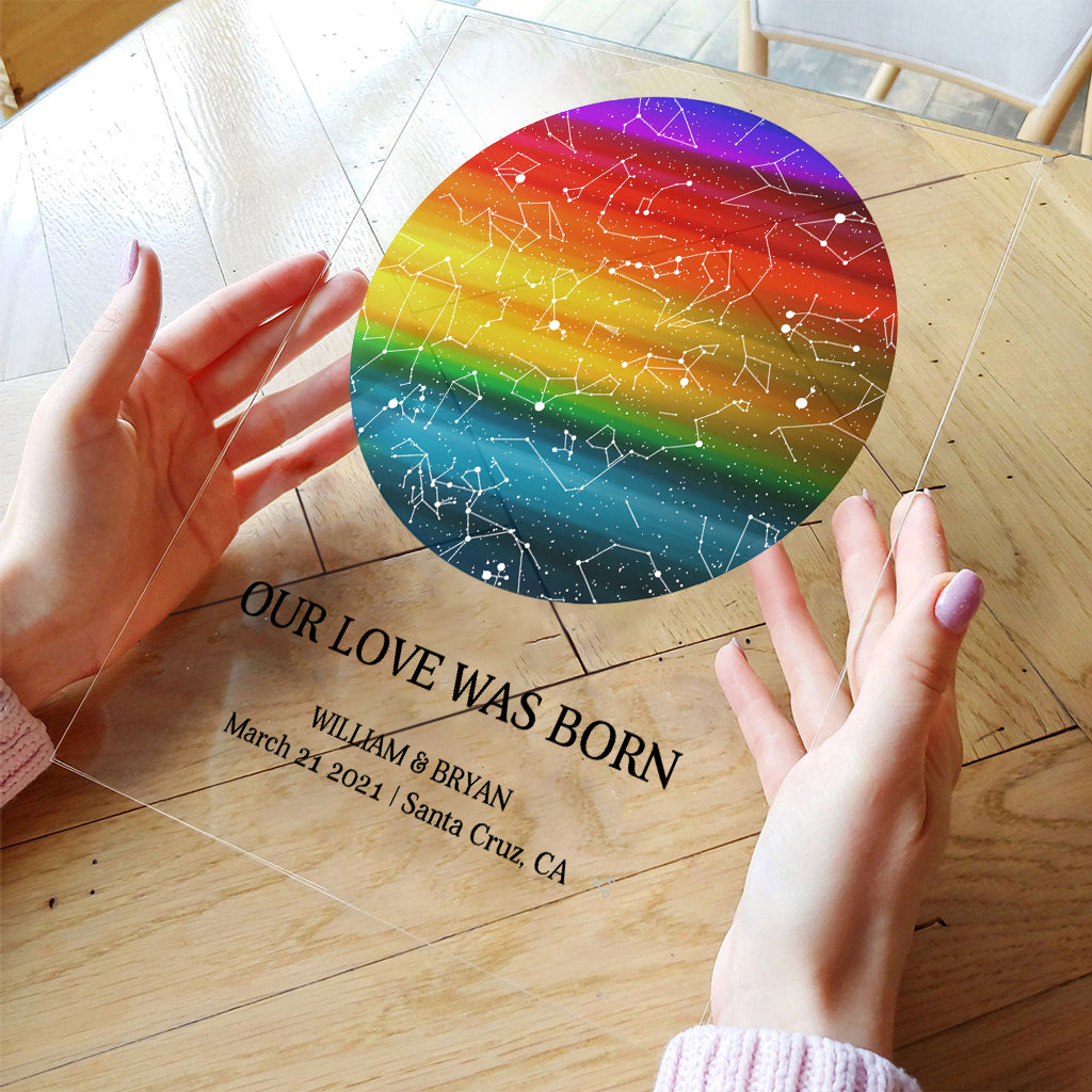 Unsere Liebe wurde geboren – Personalisierte transparente Acrylplakette zur Unterstützung der LGBT-Community