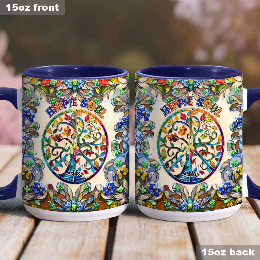 It's A Beautiful World Tree Of Life Peace Sign - Personalized Hippie Accent Mug