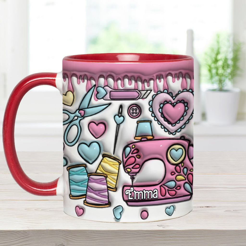 Mug rose personnalisé pour les passionnées de couture - Thème couture