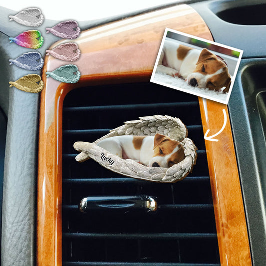 Animal endormi sous des ailes d'ange - Clip de pare-soleil personnalisé en forme de chien