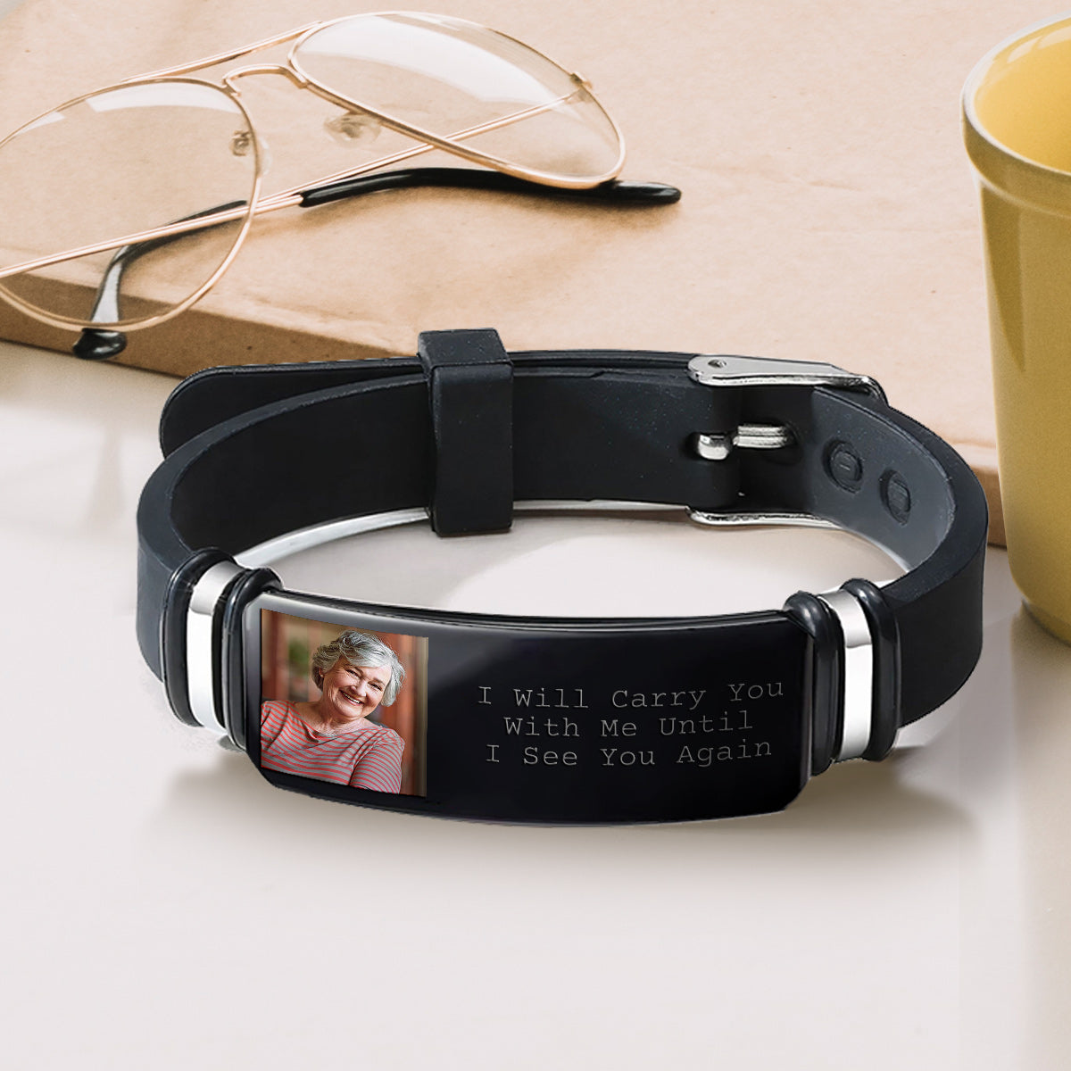 Custom Photo I'll Carry You - Personalized Memorial Engraved Bracelet
