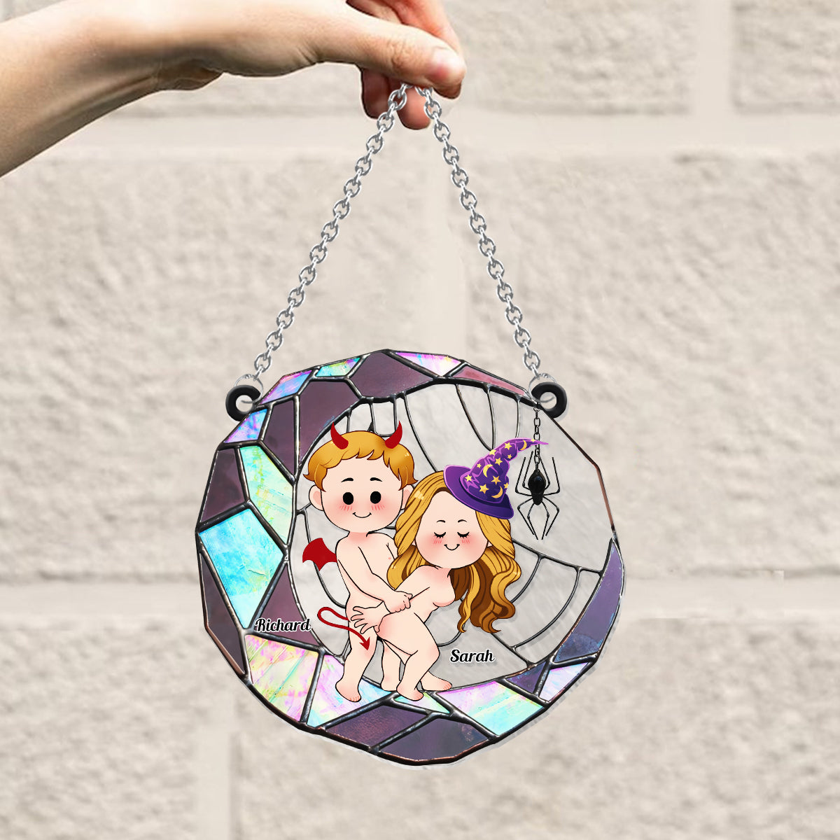 Love You To The Moon - Personalized Couple Window Hanging Suncatcher Ornament