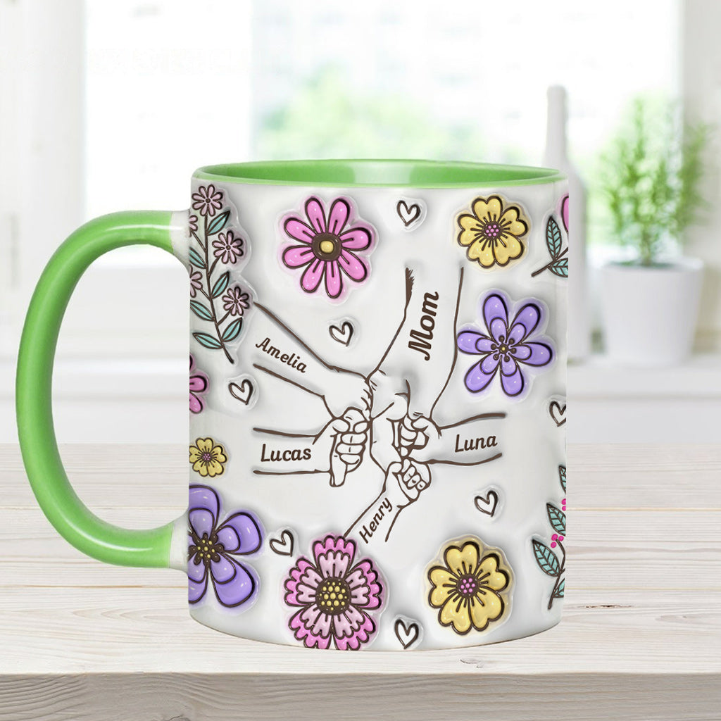Pink Flower Holding Hands Nana Grandma Mom - Personalized Mother Accent Mug