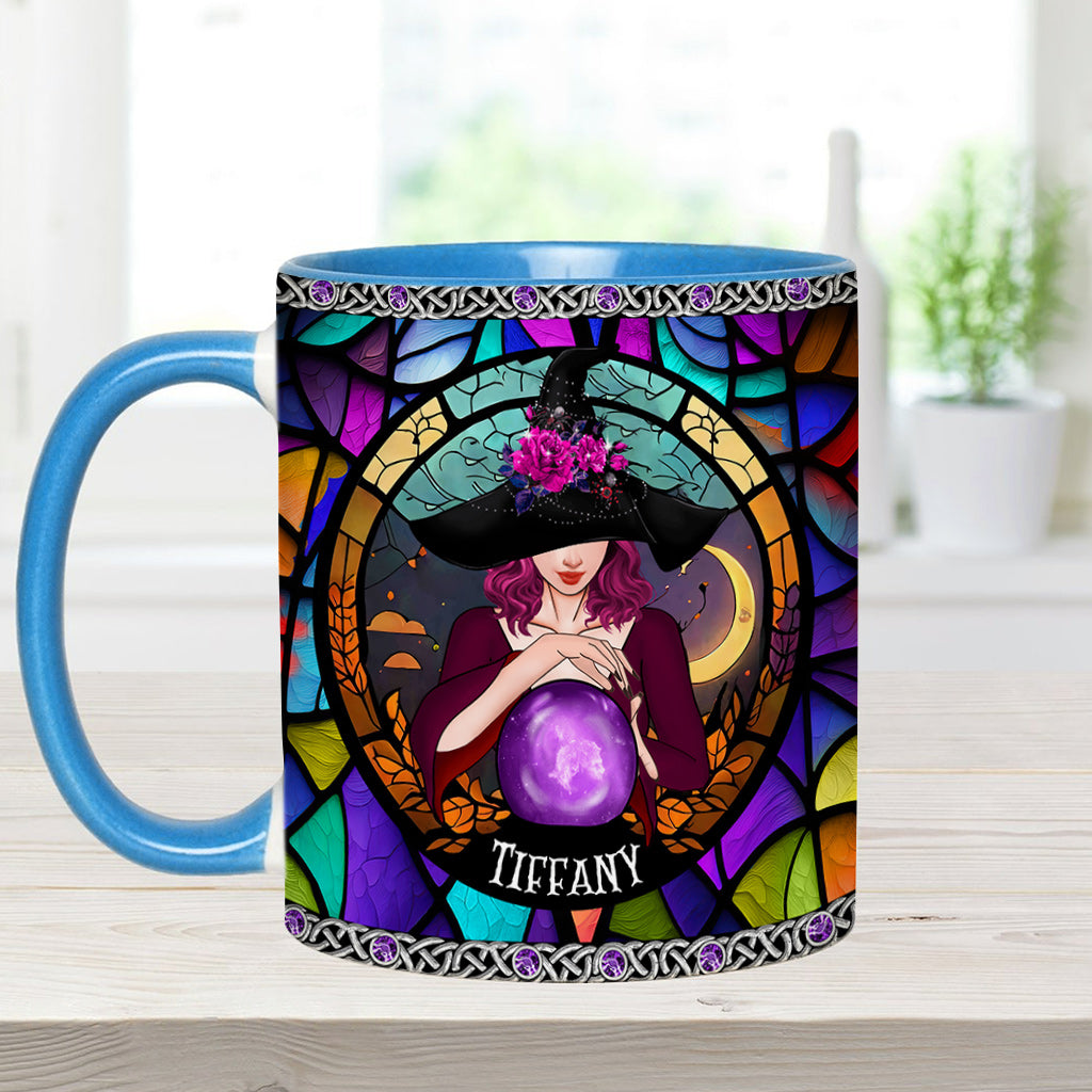 Mystical Witch Purple Stained Glass - Personalized Witch Accent Mug