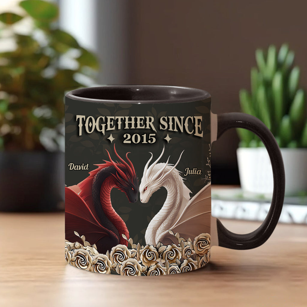 Mug personnalisé « De notre premier baiser » avec motif dragon