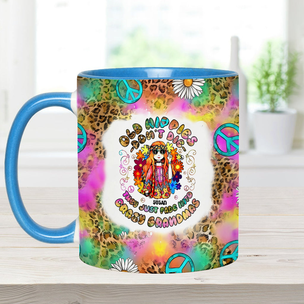 Womens Old Hippies Don't Die Fade Into Crazy Grandmas - Personalized Hippie Accent Mug