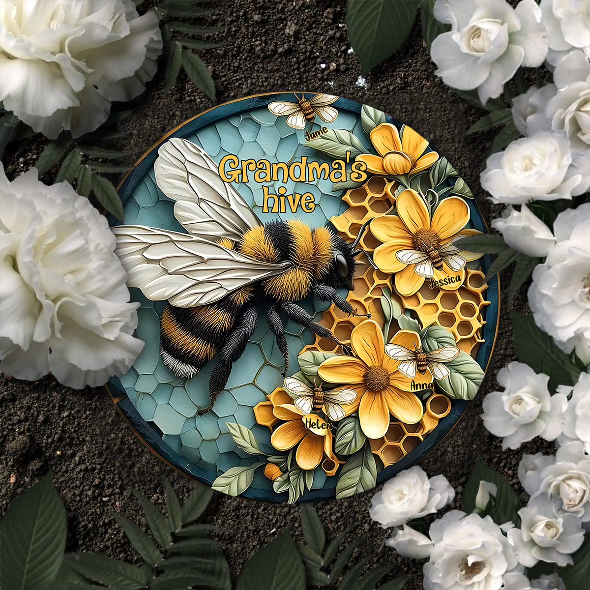 Omas Bienenstock – Beliebiger Titel – Personalisierter runder Oma-Stein