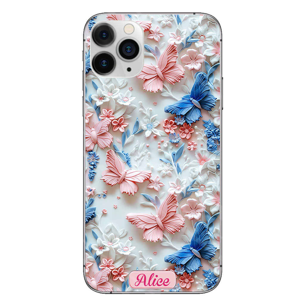 Pink And Blue Butterflies - Personalized Butterfly Clear Phone Case