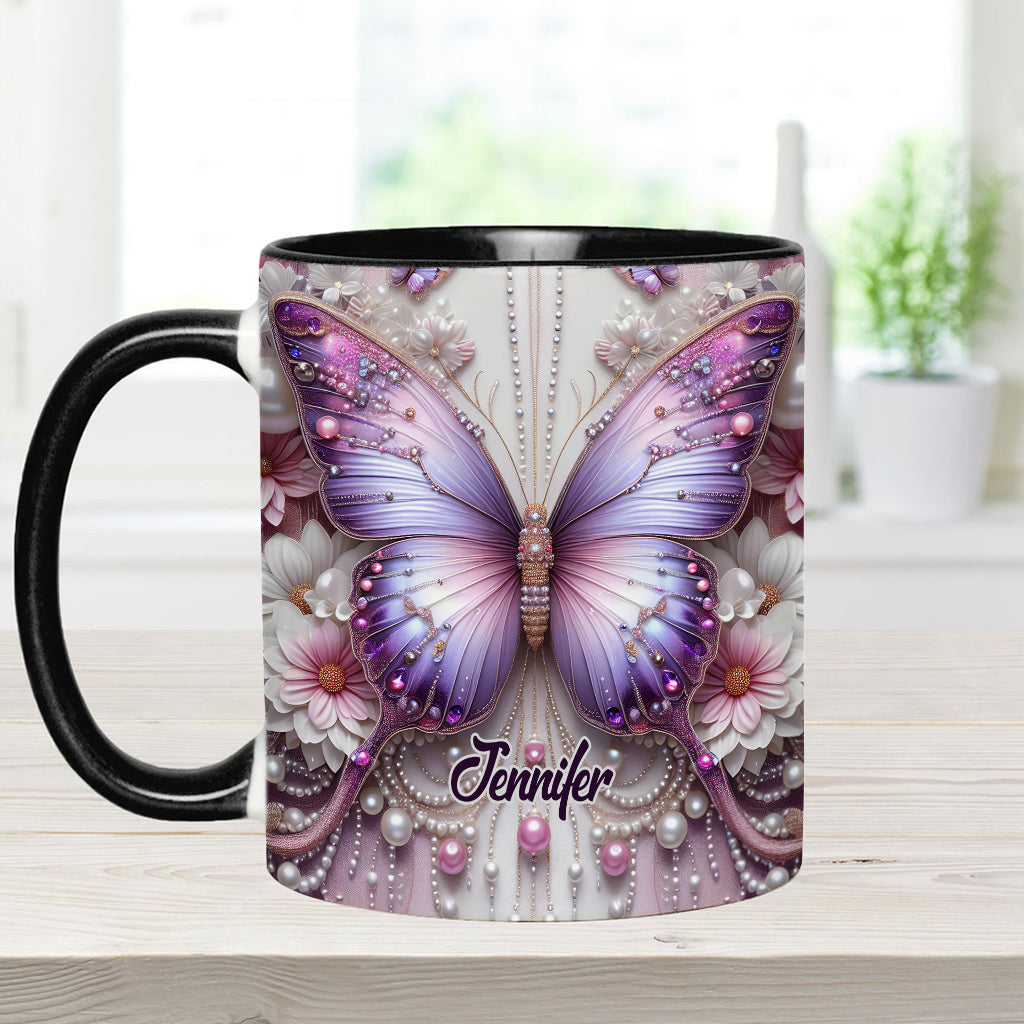 Floral Butterflies - Personalized Butterfly Accent Mug