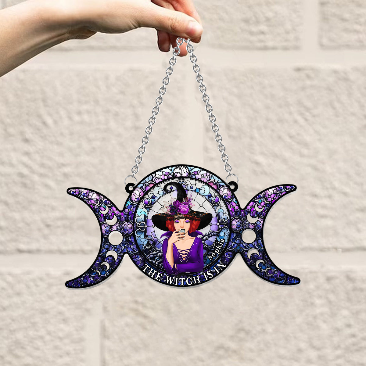The Witch Is In - Personalized Witch Window Hanging Suncatcher Ornament