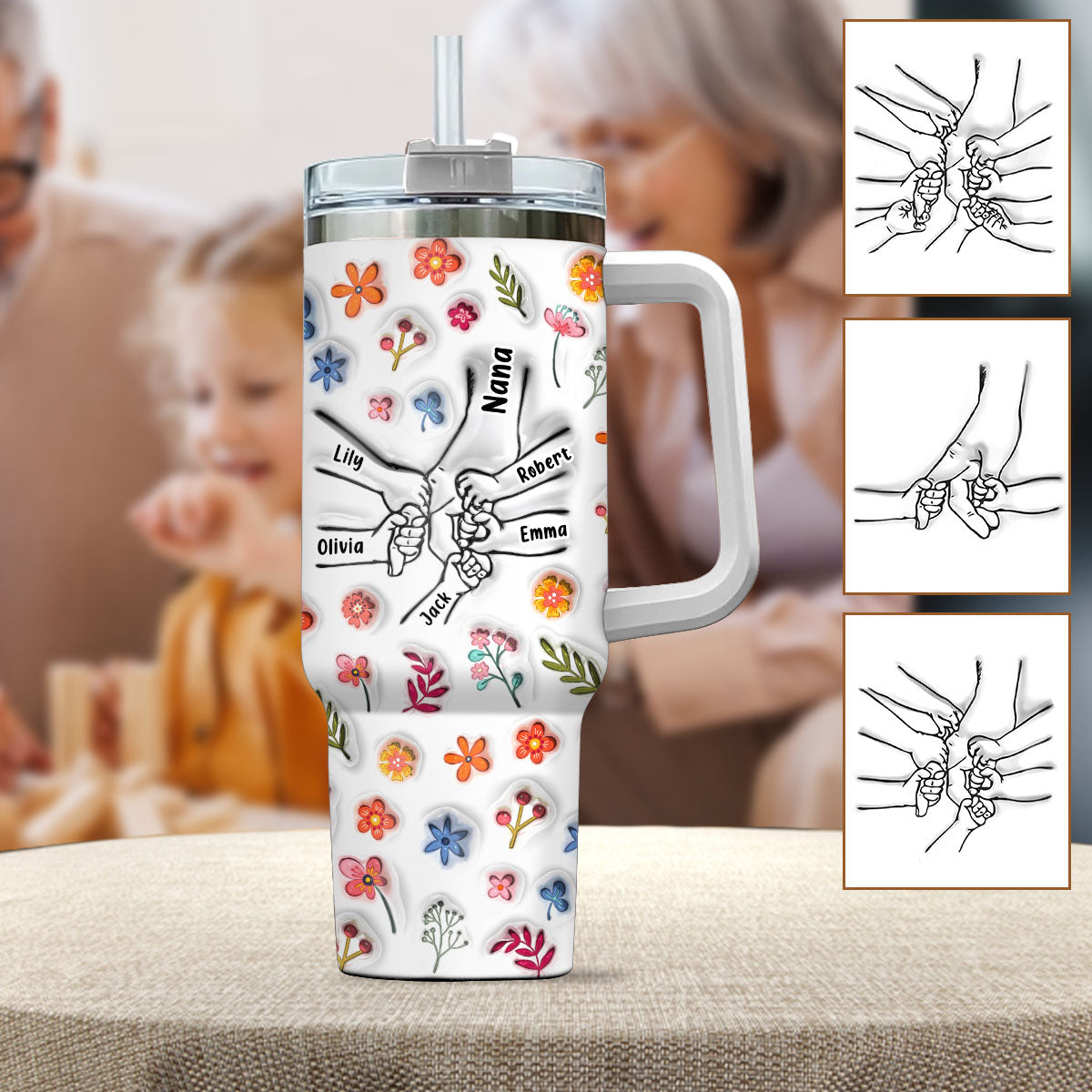You Hold Our Hand - Personalized Mother Tumbler With Handle
