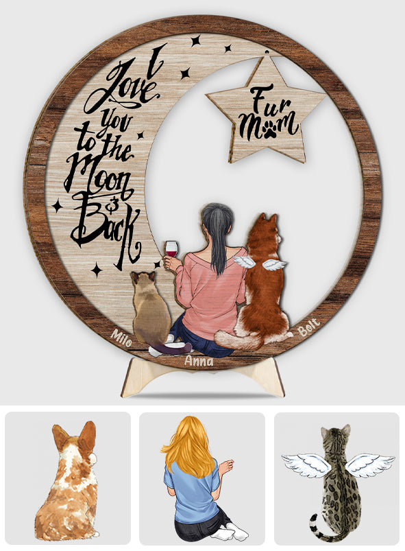 Ich vermisse dich, ich weiß, ich liebe dich bis zum Mond und zurück – Personalisiertes zweilagiges Holzschild mit Hundemotiv / Holzplakette