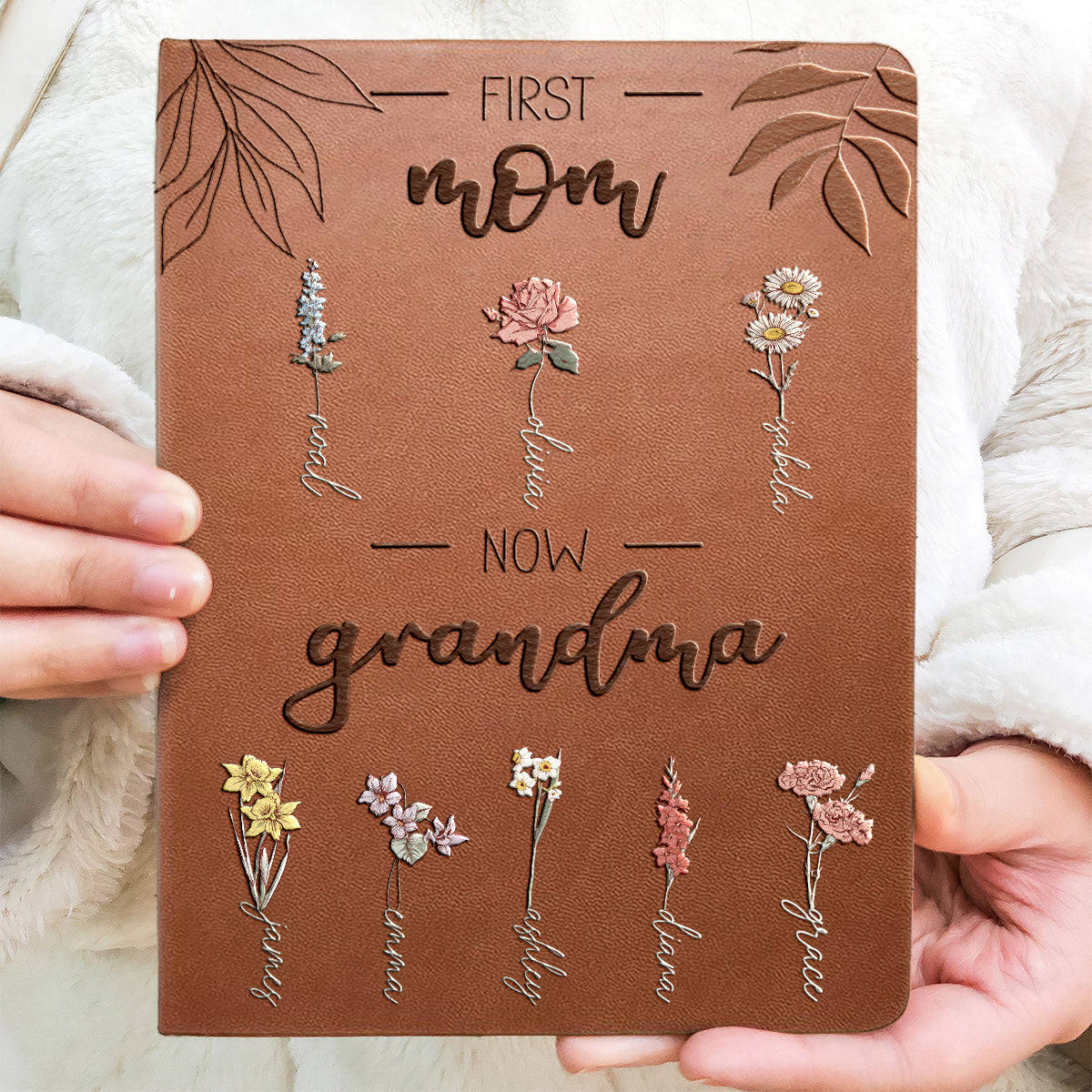 Erst Mutter, jetzt Großmutter – Personalisiertes Lederjournal für Oma