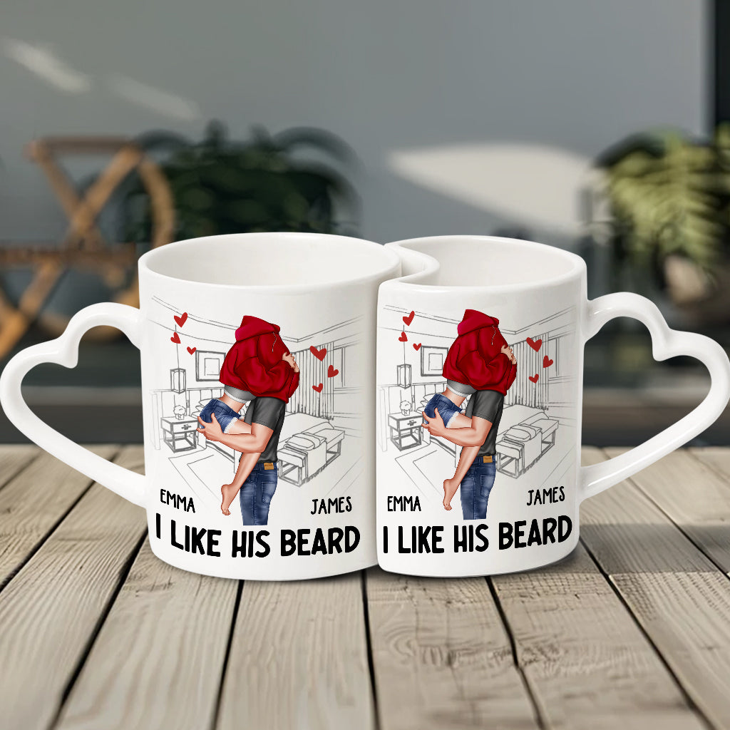 I Like His Beard I Love Her Butt - Personalized Couple Matching Heart Handle Mug
