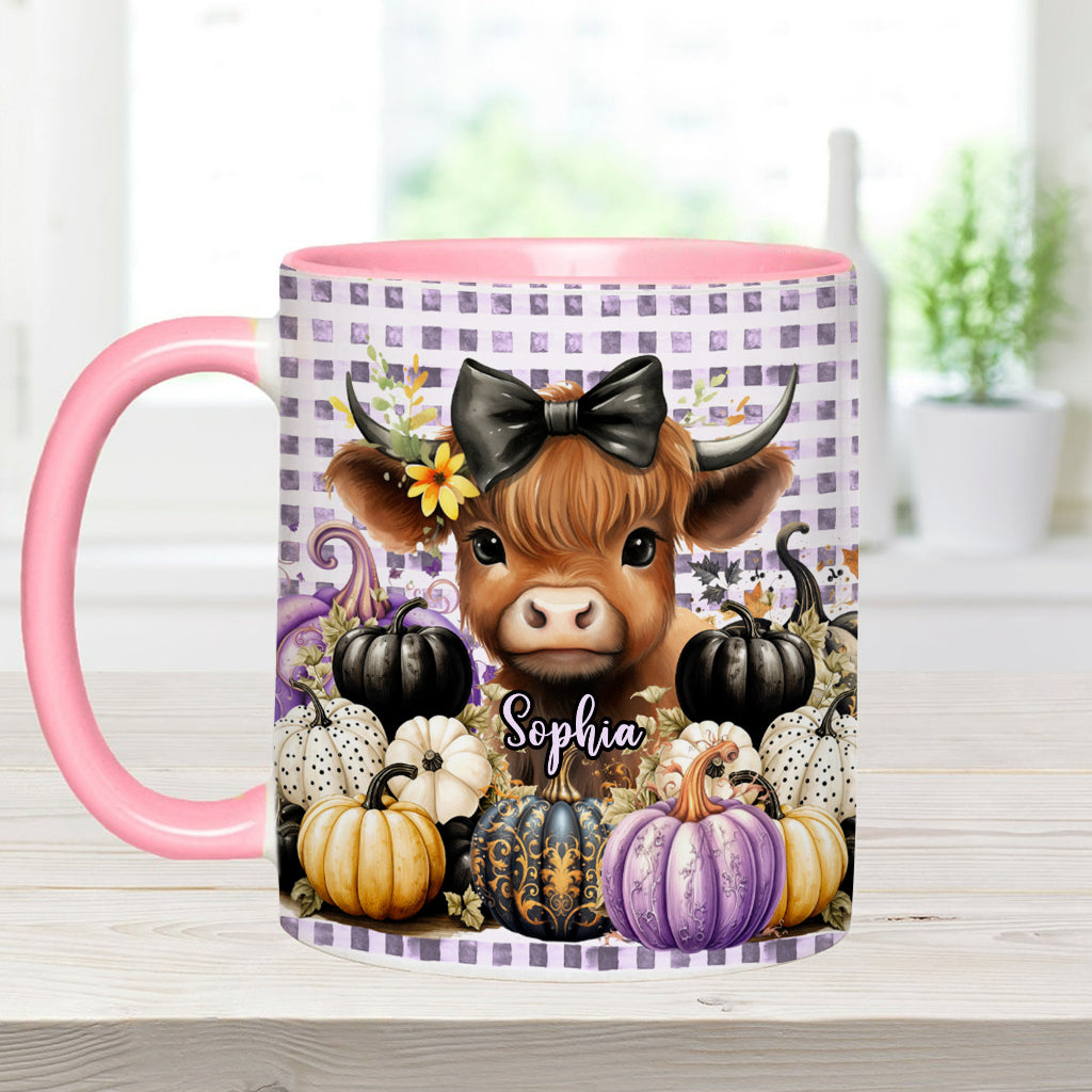 Cute Baby Highland Cow Fall Pumpkins - Personalized Accent Mug