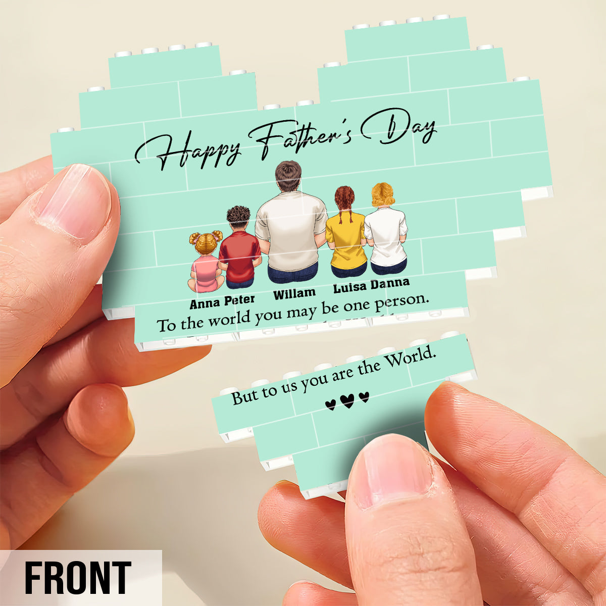 Happy Father's Day Best Dad Ever Back View Man Kids - Personalized Father Heart Building Brick Blocks Printed On Both Sides