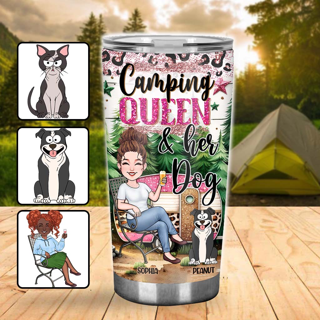 Glamping Queen & Her Dogs/ Cats... - Personalized Camping Tumbler