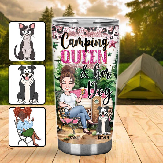 Glamping Queen & Her Dogs/ Cats... - Personalized Camping Tumbler