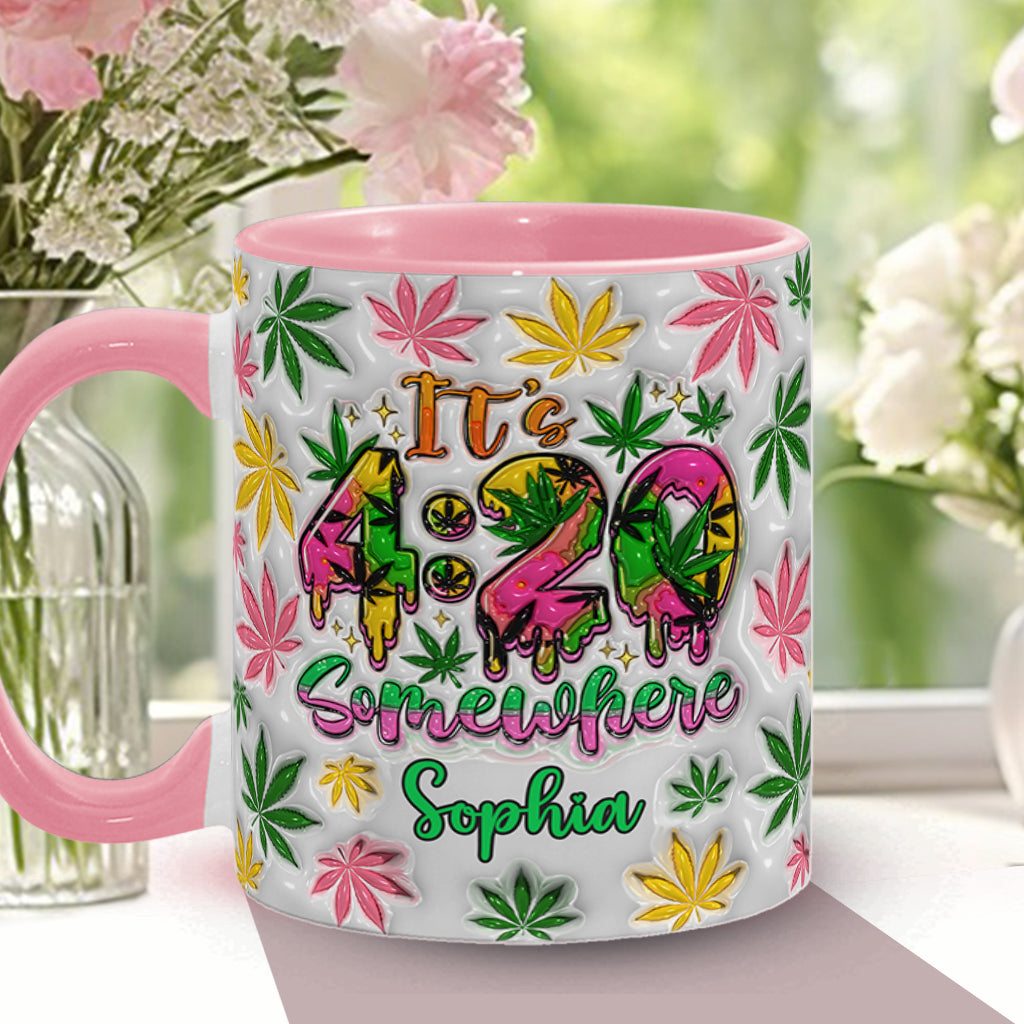 Irgendwo ist es 4:20 Uhr – Personalisierte Tasse mit Cannabis-Motiv