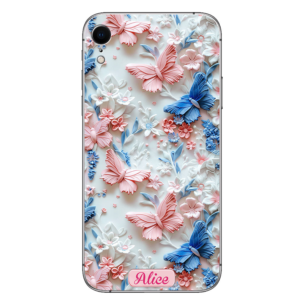 Pink And Blue Butterflies - Personalized Butterfly Clear Phone Case