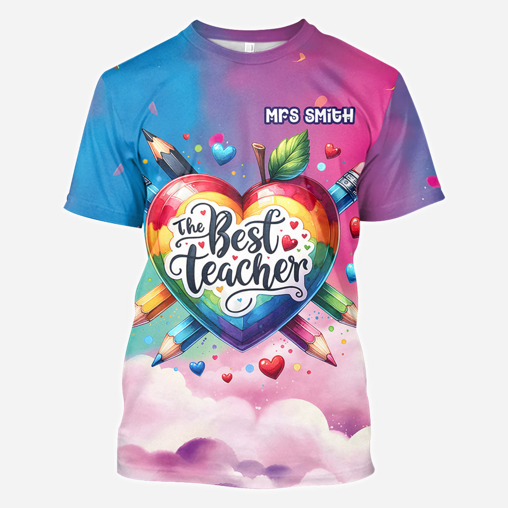 T-shirt personnalisé « Le meilleur professeur » avec un cœur coloré - T-shirt intégral