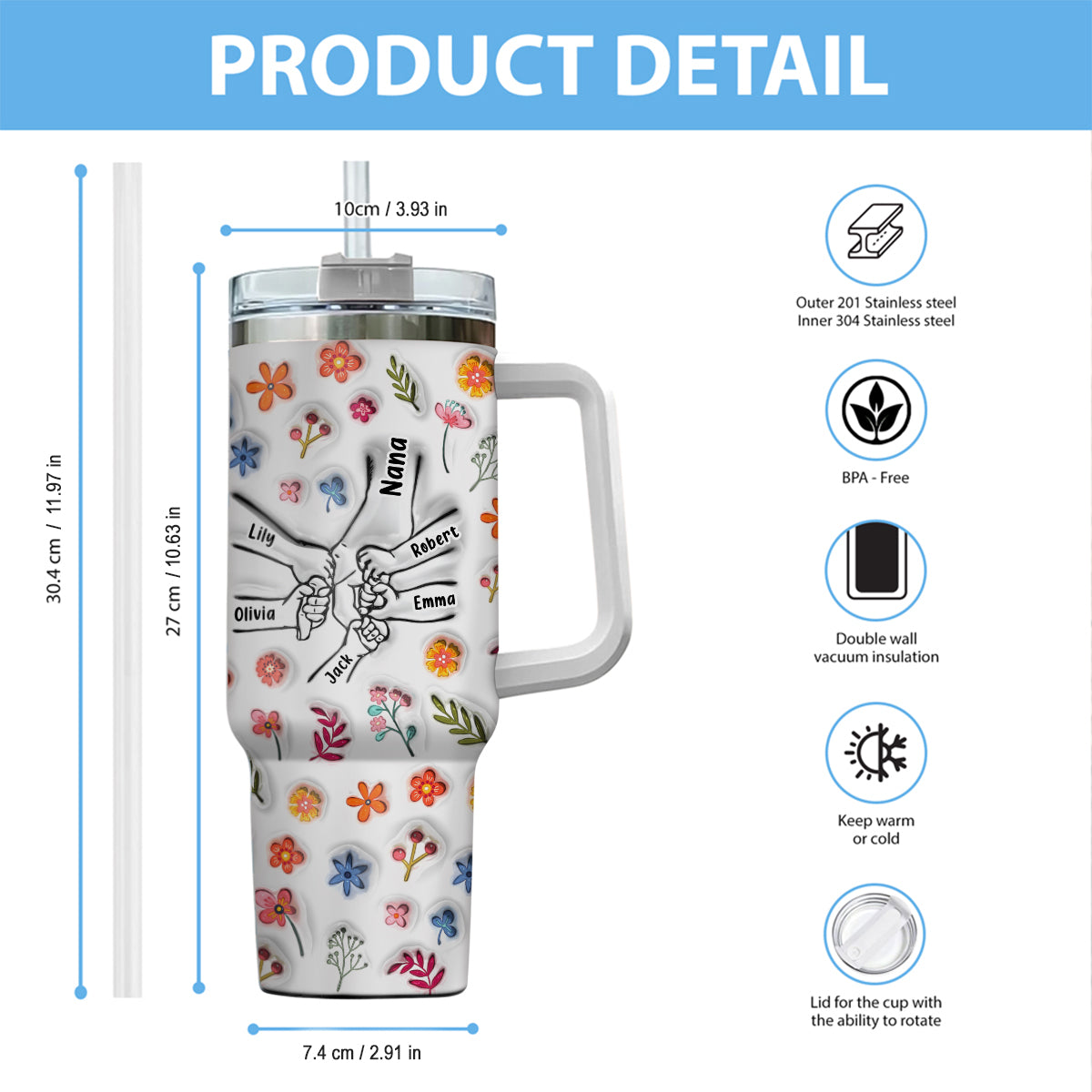 You Hold Our Hand - Personalized Mother Tumbler With Handle