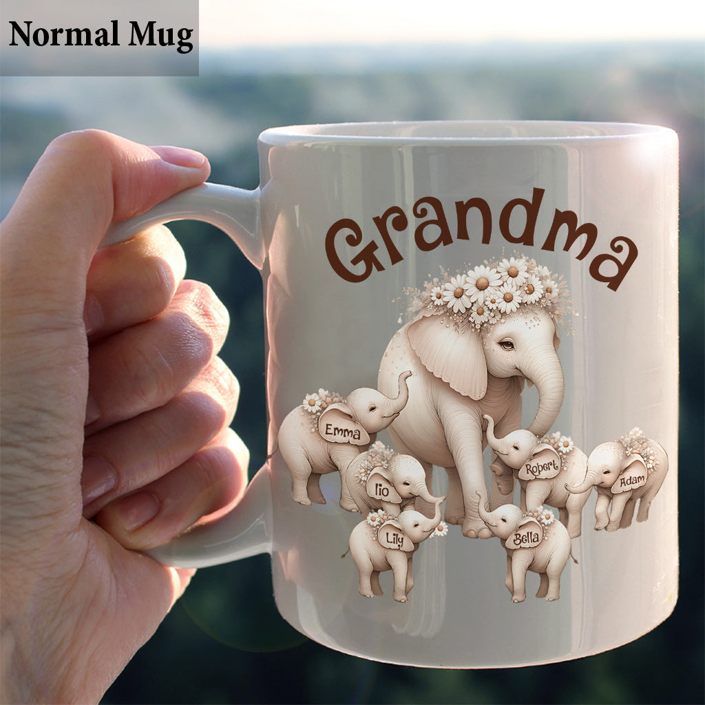 Mug personnalisé pour grand-mère avec un adorable éléphant