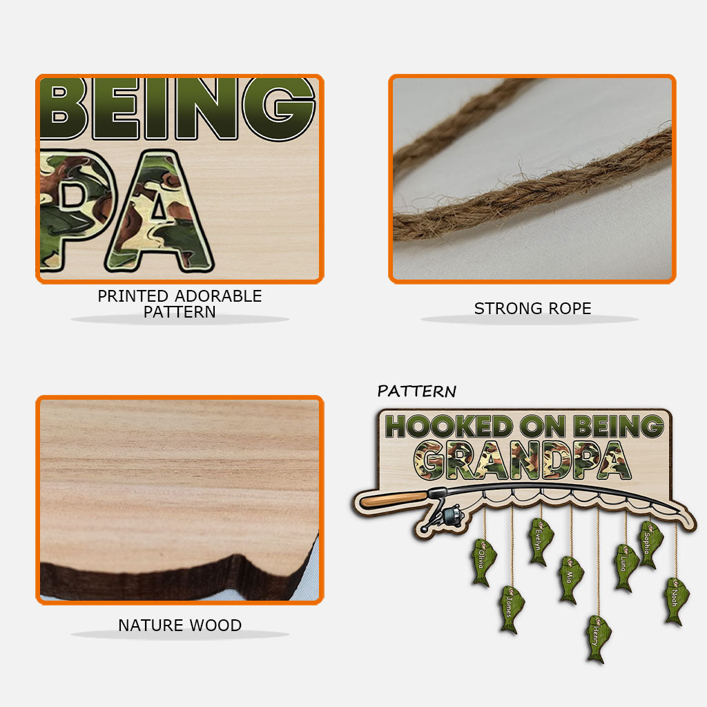 Hooked On Being Dad/ Grandpa... - Personalized Fishing Pallet Wood Sign