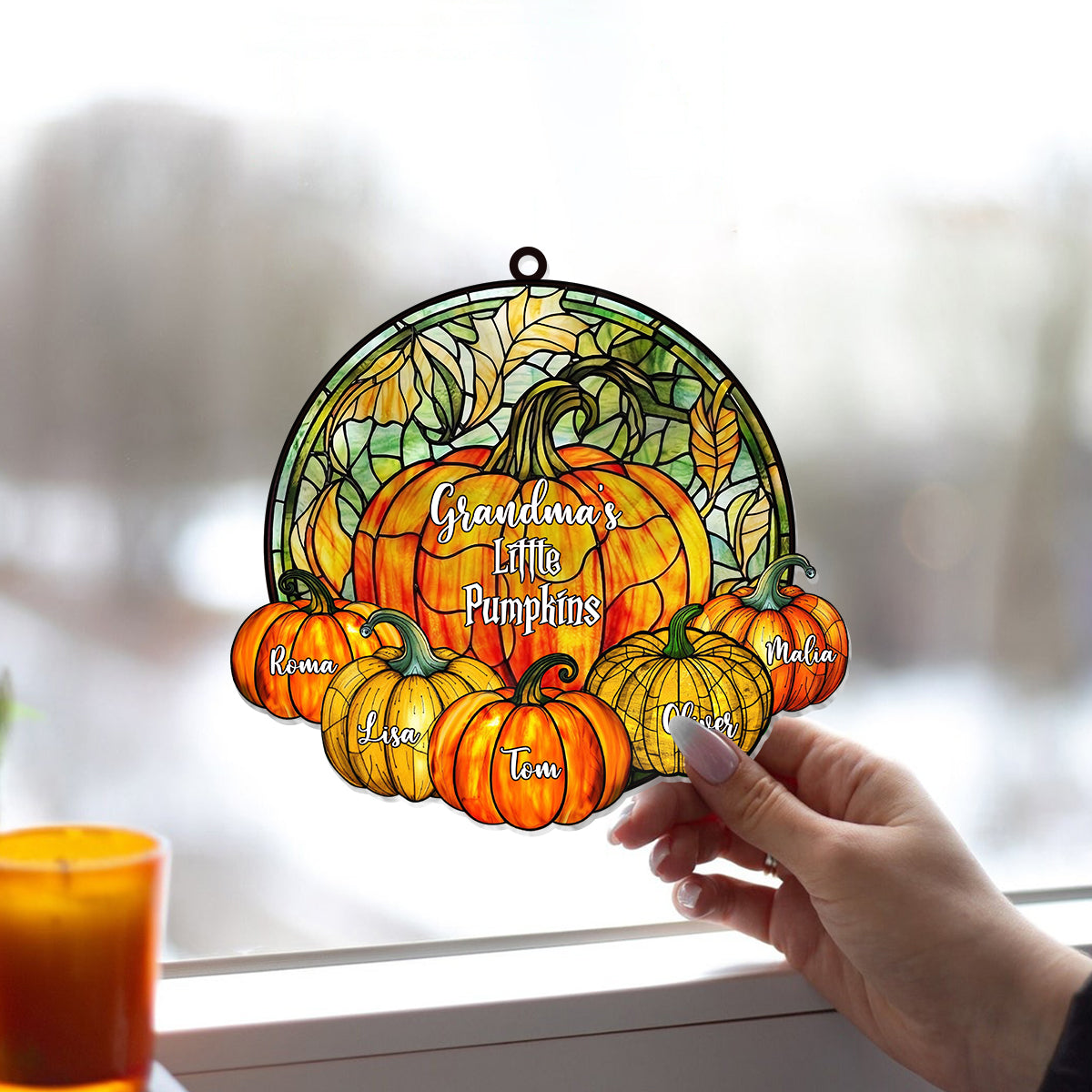 Omas kleine Kürbisse – Beliebiger Titel – Personalisierter Oma-Fensterhänger-Sonnenfänger 