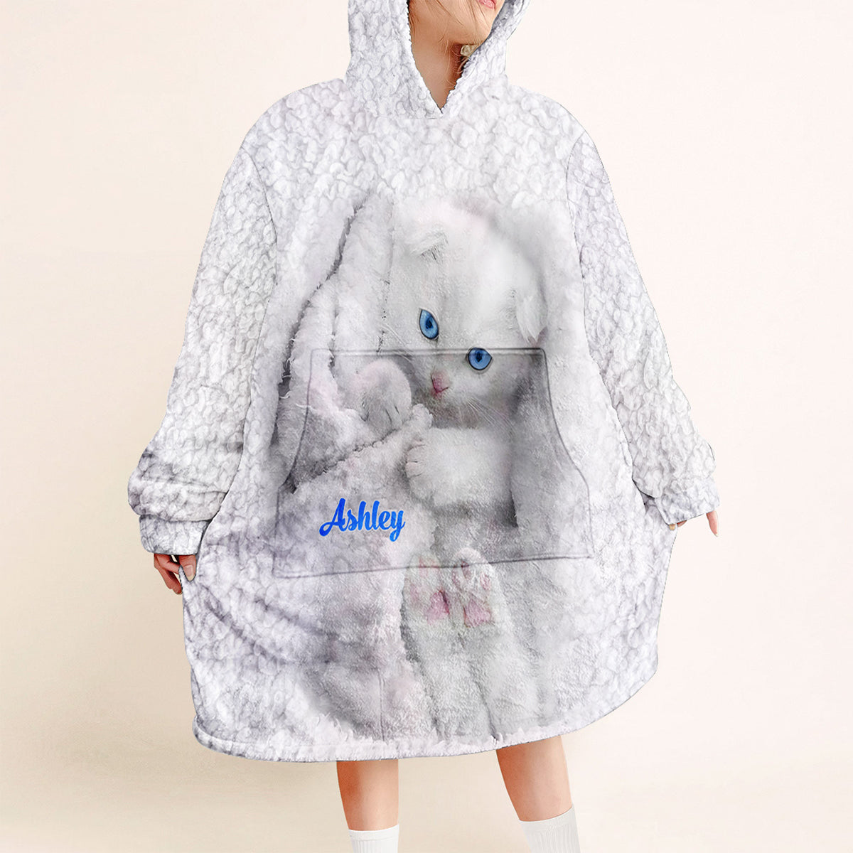 Happy Kitty - Personalized Cat Blanket Hoodie