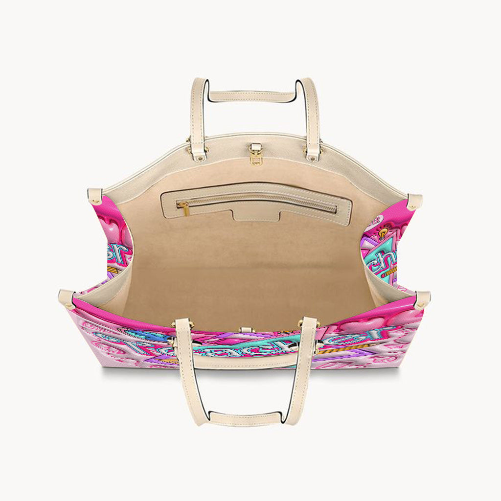 Pink Inflated - Personalized Teacher Leather Handbag