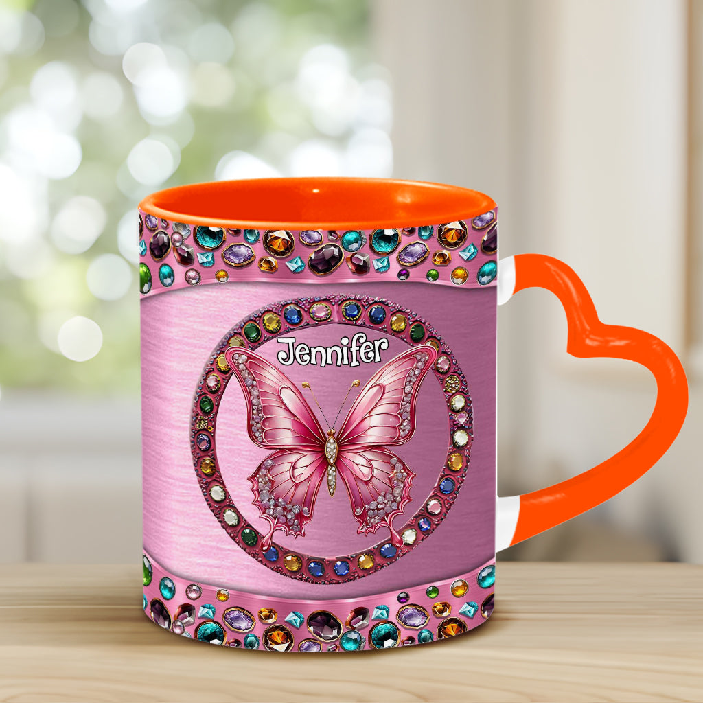 Beautiful Pink - Personalized Butterfly Heart Handle Mug