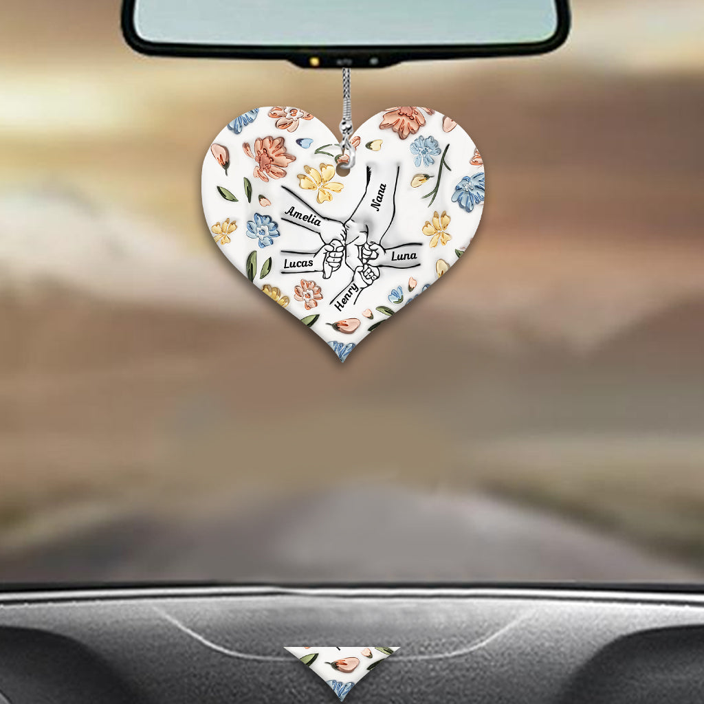 Floral Inflated Hands Holding - Personalized Grandma Car Ornament