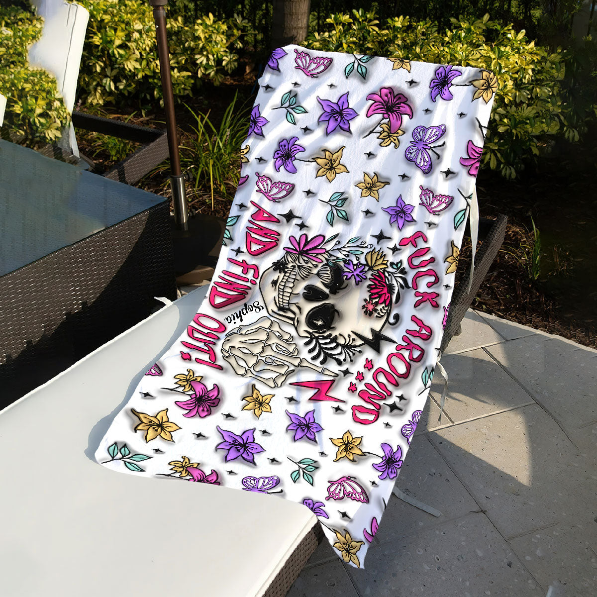 Fuck Around And Find Out - Personalized Skull Beach Towel