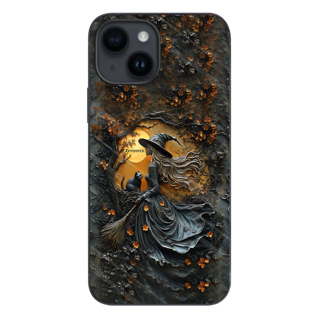Beautiful Witch & Her Black Cat - Personalized Witch Phone Case