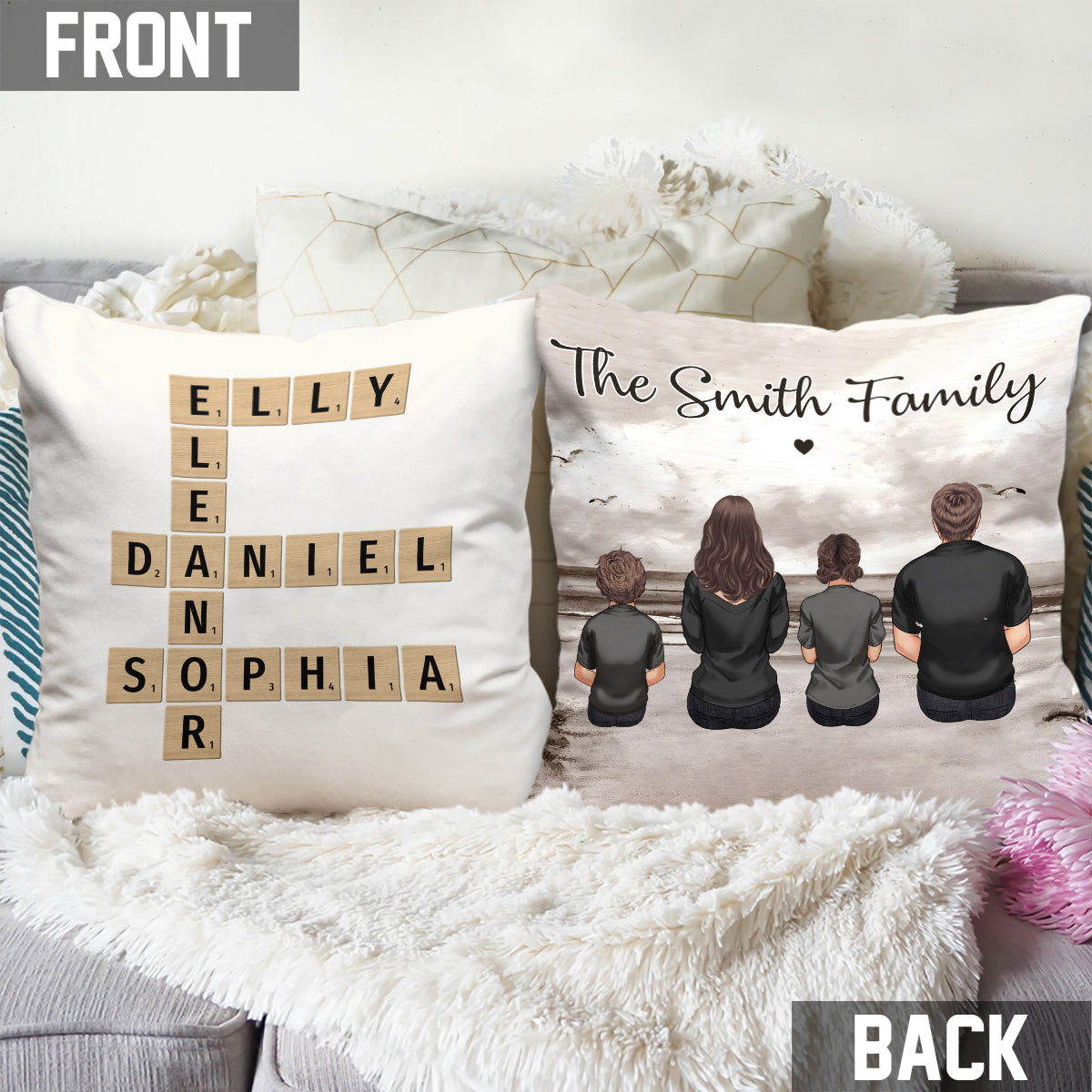 Family Crossword Art - Personalized Family Throw Pillow
