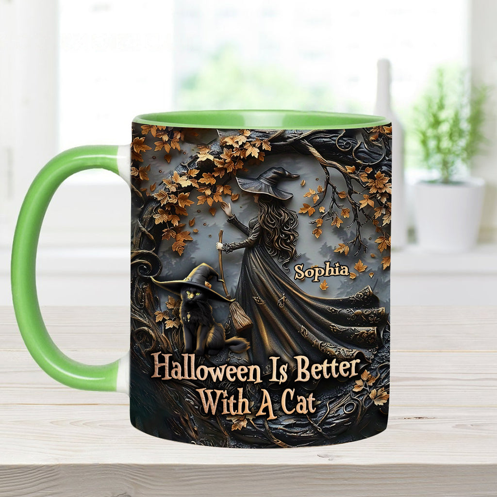 Halloween Is Better With A Cat - Personalized Black Cat Accent Mug