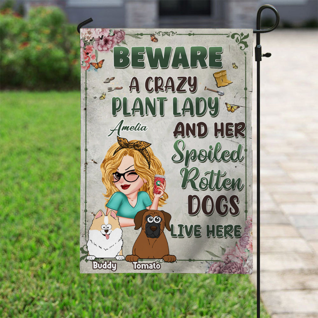 Crazy Plant Lady And Her Dogs - Personalized Gardening Garden Flag