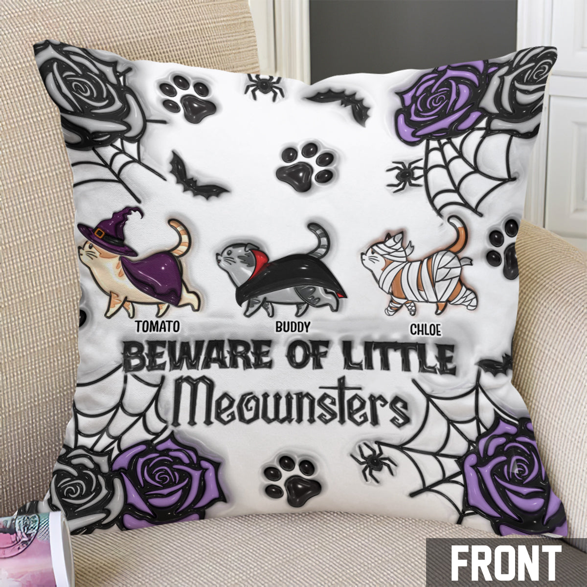 Beware Of Little Meownsters - Personalized Cat Throw Pillow